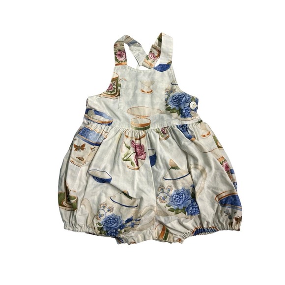 Other - Vintage Chicken Noodle San Francisco Baby Floral Tea Party Print Romper 18 Month